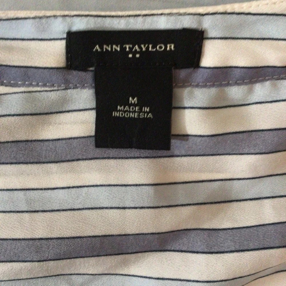 Ann Taylor Blue and White Stripe Long Sleeve V-Neck Top - Size Medium - Picture 6 of 7